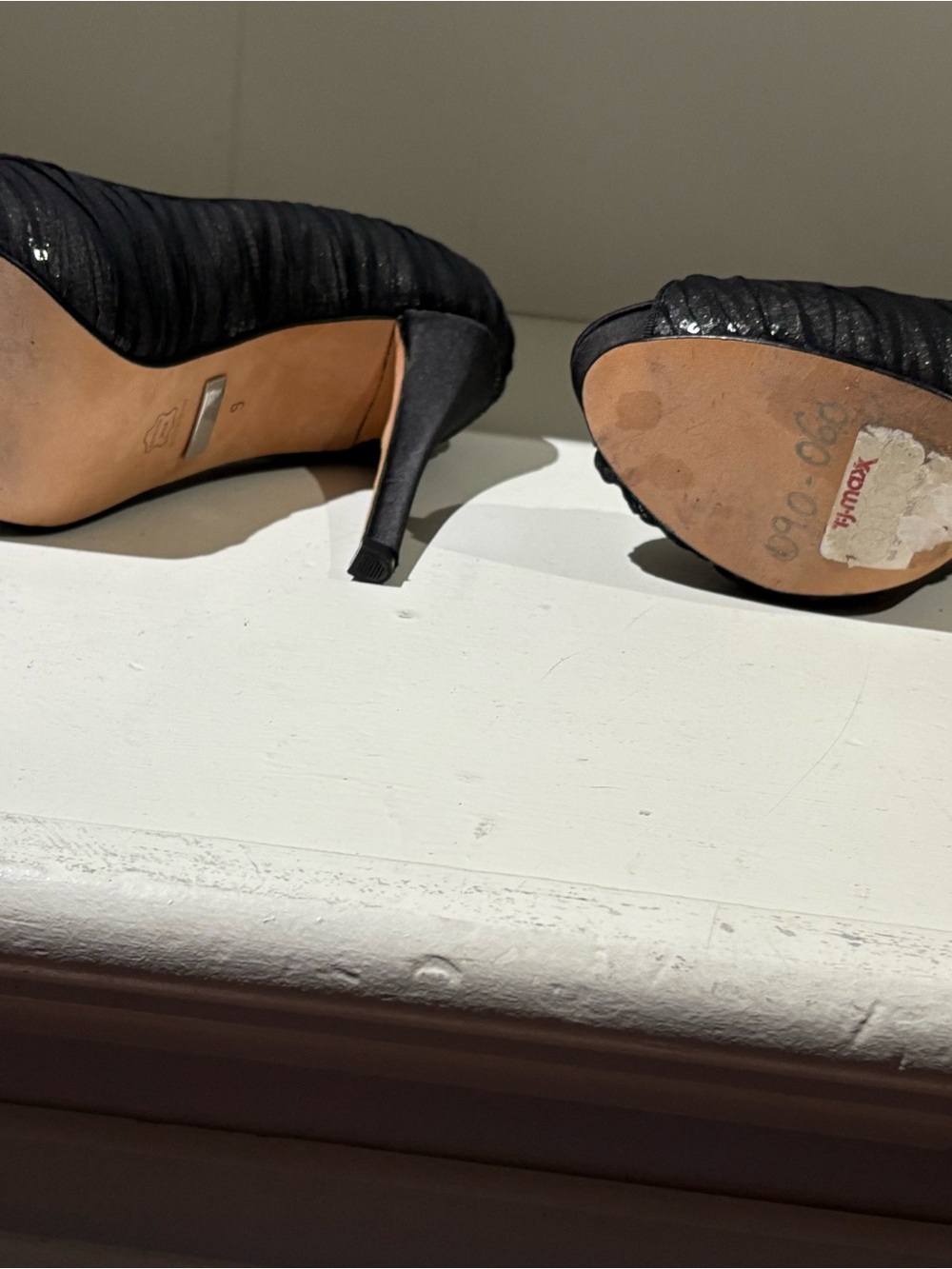 Badgley Mischka Black Ruched Satin Stiletto Pumps